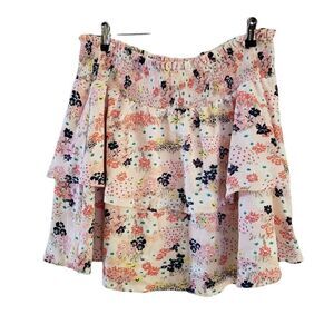 Maison Jules Floral Smocked Tiered Mini Skirt Elastic Waist